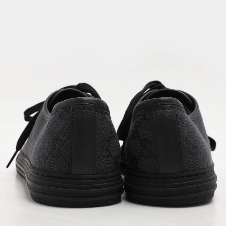 Pre Owned Gucci Black Canvas and Leather Trainers Low Top Sneakers Size 43.5