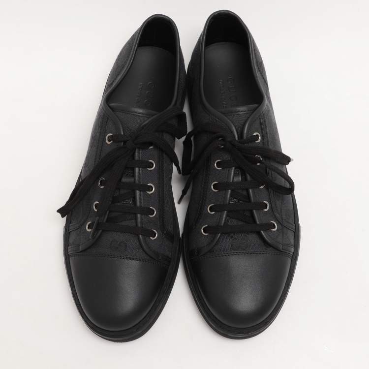 Pre Owned Gucci Black Canvas and Leather Trainers Low Top Sneakers Size 43.5