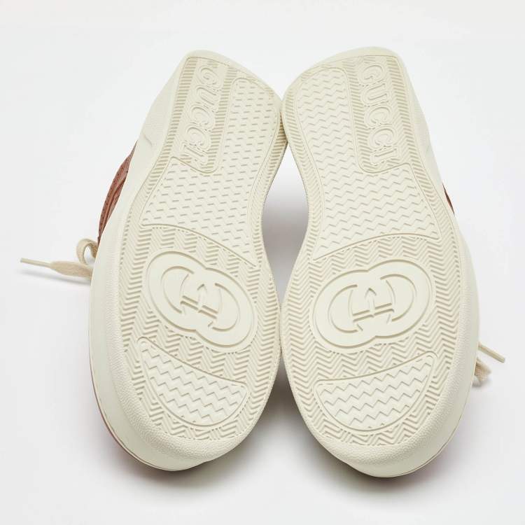 Pre Owned Gucci Brown Jumbo GG Embossed Leather Low Top Sneakers Size 43