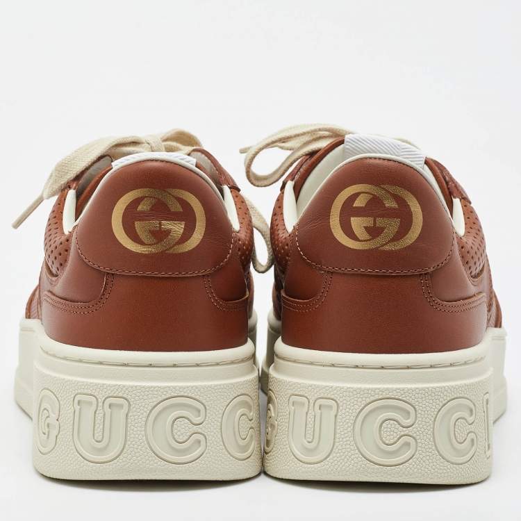 Pre Owned Gucci Brown Jumbo GG Embossed Leather Low Top Sneakers Size 43