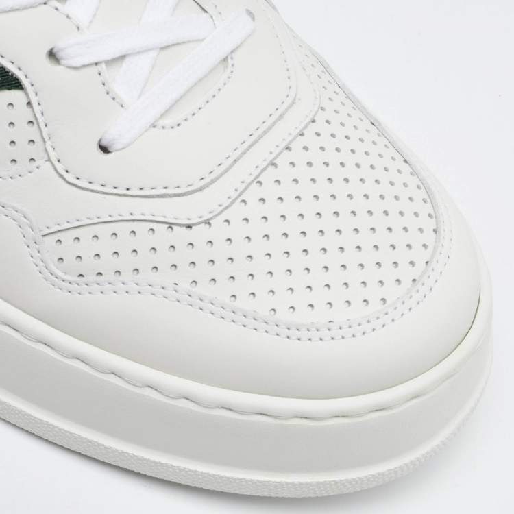 Pre Owned Gucci White Leather Web Trainer Low Top Sneakers Size 45