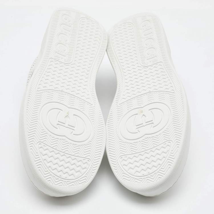 Pre Owned Gucci White Leather Web Trainer Low Top Sneakers Size 45