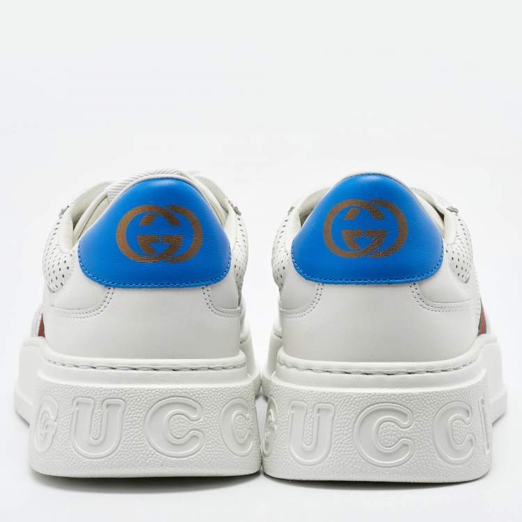 Pre Owned Gucci White Leather Web Trainer Low Top Sneakers Size 45