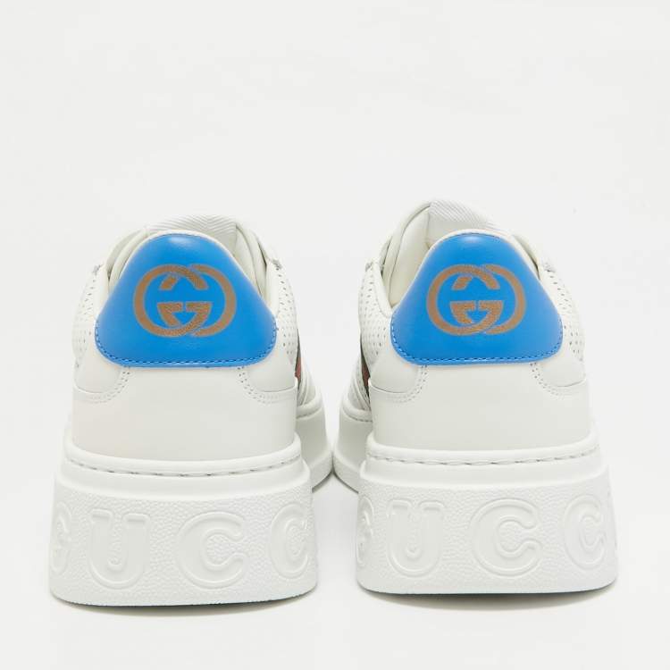 Pre Owned Gucci White Leather Web Chunky  Lace Up Sneakers Size 46