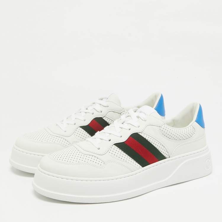 Pre Owned Gucci White Leather Web Chunky  Lace Up Sneakers Size 46
