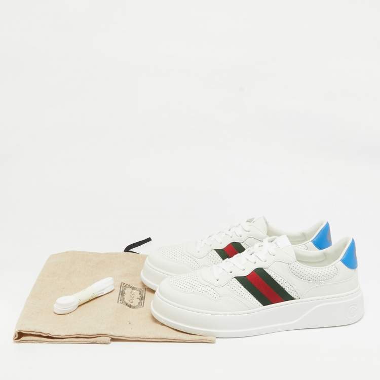 Pre Owned Gucci White Leather Web Chunky  Lace Up Sneakers Size 46