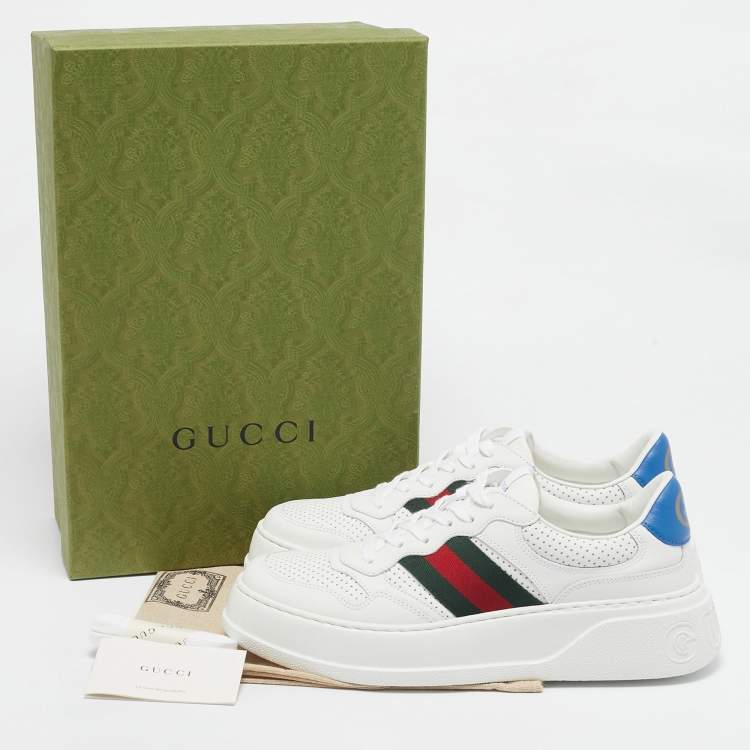 Pre Owned Gucci White Leather Web Chunky B Sneakers Size 42