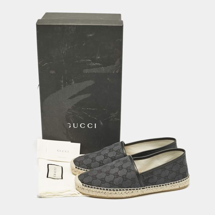 Pre Owned Gucci Black/Blue GG Canvas and Leather Espadrille Flats Size 42