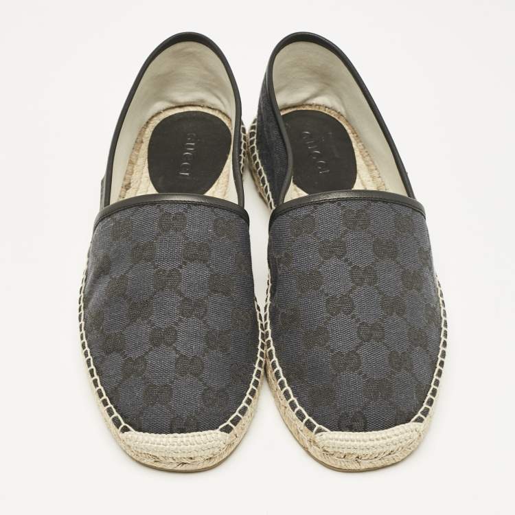 Pre Owned Gucci Black/Blue GG Canvas and Leather Espadrille Flats Size 42