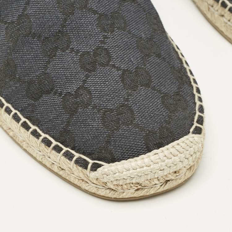Pre Owned Gucci Black/Blue GG Canvas and Leather Espadrille Flats Size 42