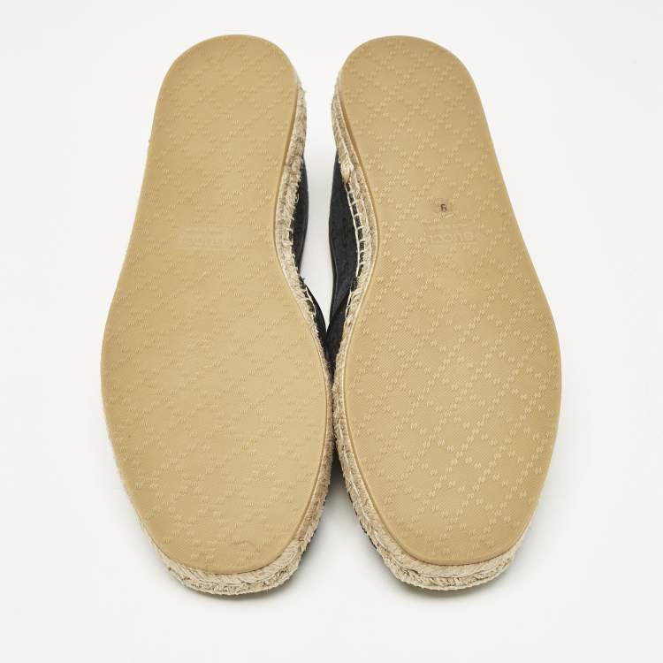 Pre Owned Gucci Black/Blue GG Canvas and Leather Espadrille Flats Size 42