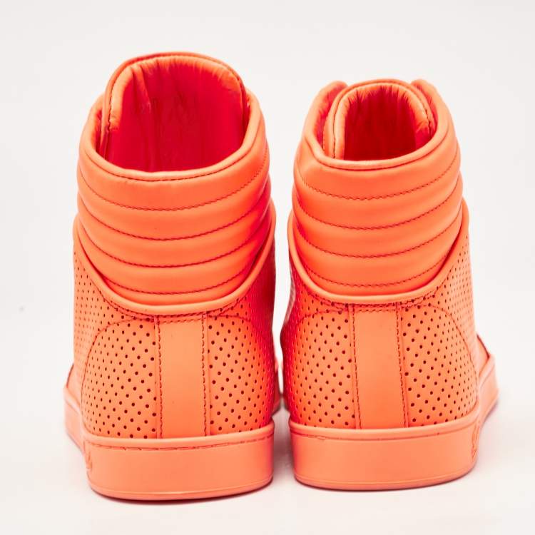 Pre Owned Gucci Orange Leather Coda High Top Sneakers Size 42.5