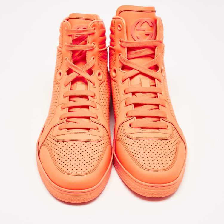 Pre Owned Gucci Orange Leather Coda High Top Sneakers Size 42.5