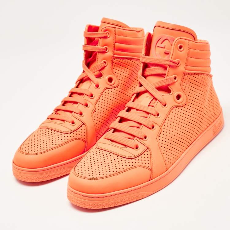 Pre Owned Gucci Orange Leather Coda High Top Sneakers Size 42.5