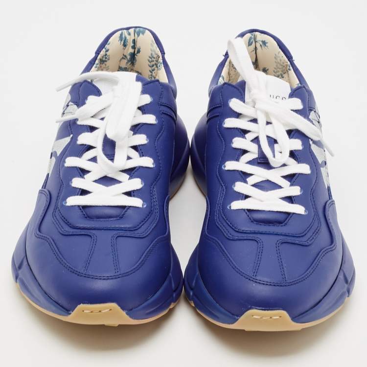 Pre Owned Gucci Blue Leather NY Yankees Rhyton Sneakers Size 41.5