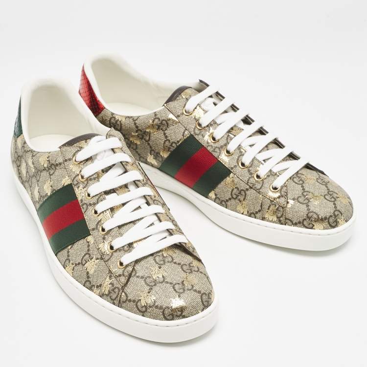 Pre Owned Gucci Beige/Brown GG Supreme Canvas Bee Ace Sneakers Size 43.5