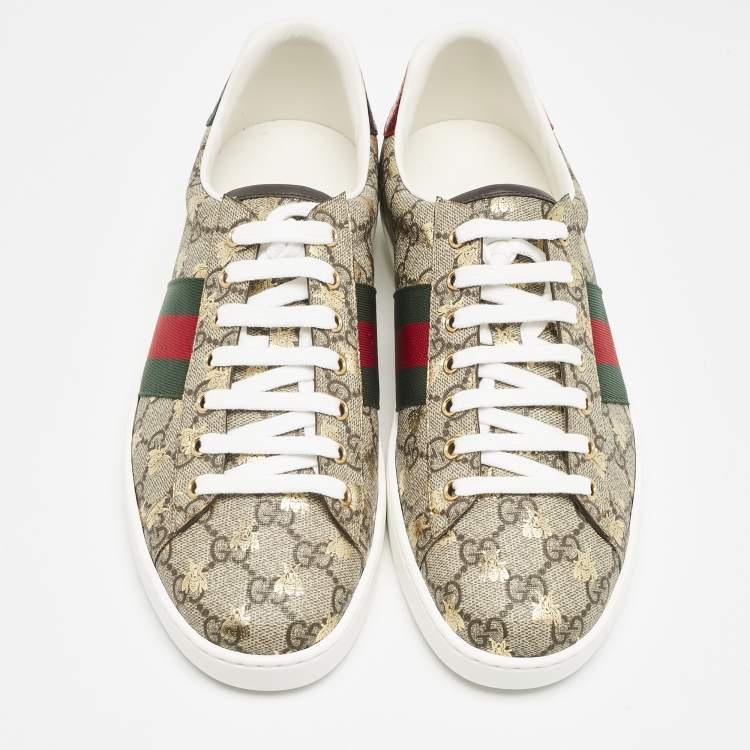Pre Owned Gucci Beige/Brown GG Supreme Canvas Bee Ace Sneakers Size 43.5
