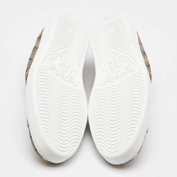 Pre Owned Gucci Beige/Brown GG Supreme Canvas Ace Bee Print Lace Up Sneakers Size 45