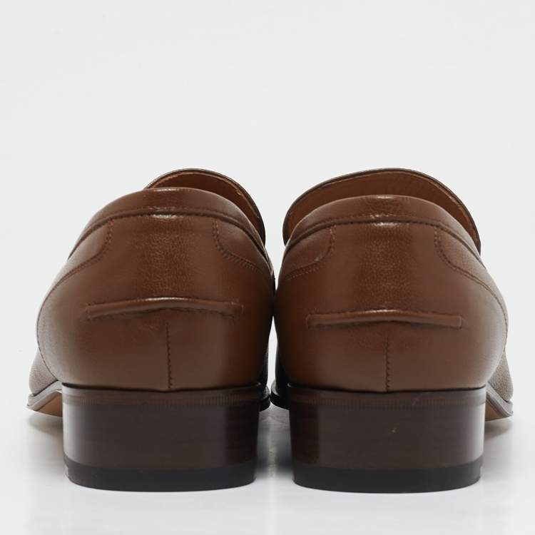 Pre Owned Gucci Brown Leather Brixton Loafers Size 40