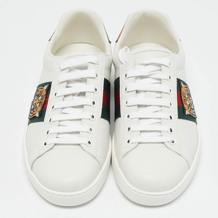 Pre Owned Gucci White Leather and Water Snake Ace Low Top Sneakers Size 40