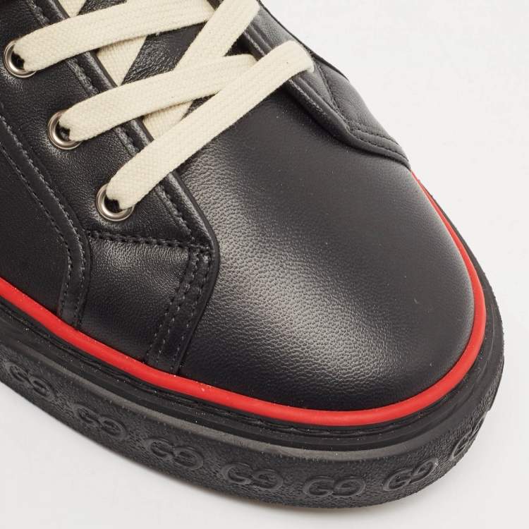 Pre Owned Gucci Black Leather Tennis 1977 High Top Sneakers Size 47