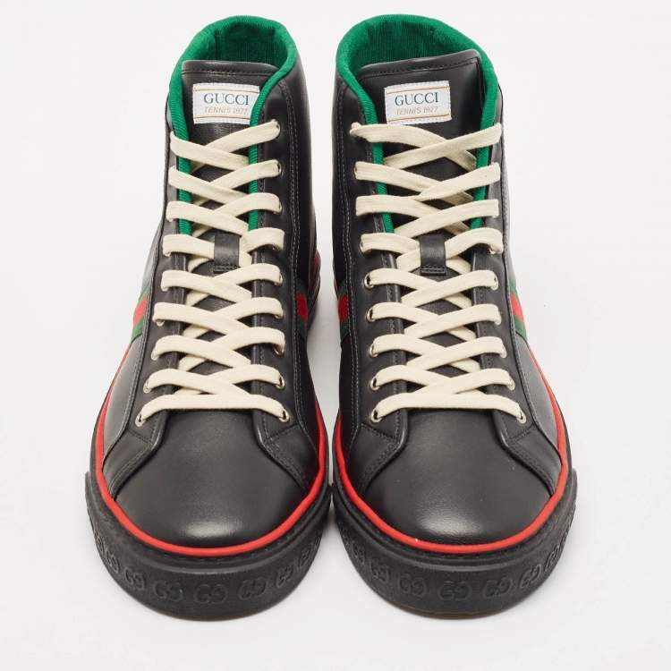 Pre Owned Gucci Black Leather Tennis 1977 High Top Sneakers Size 47