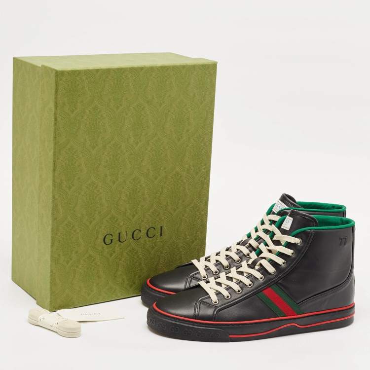 Pre Owned Gucci Black Leather Tennis 1977 High Top Sneakers Size 47