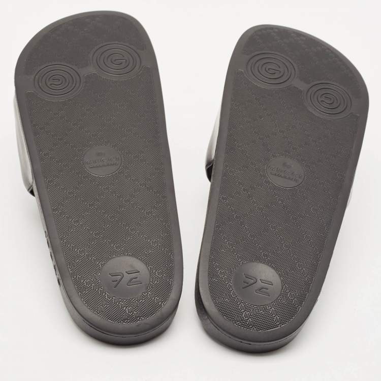 Pre Owned Gucci Black/White Leather Interlocking G Pool Slides Size 42