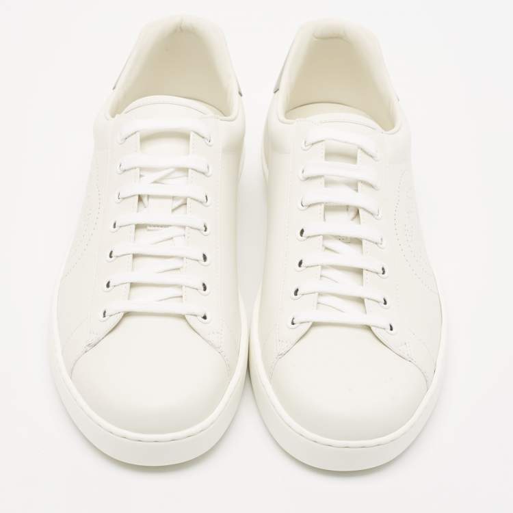 Pre Owned Gucci White/Grey Leather Perforated Interlocking G Ace Low Top Sneakers Size 44.5