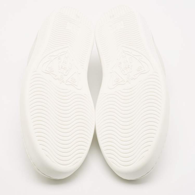 Pre Owned Gucci White/Grey Leather Perforated Interlocking G Ace Low Top Sneakers Size 44.5