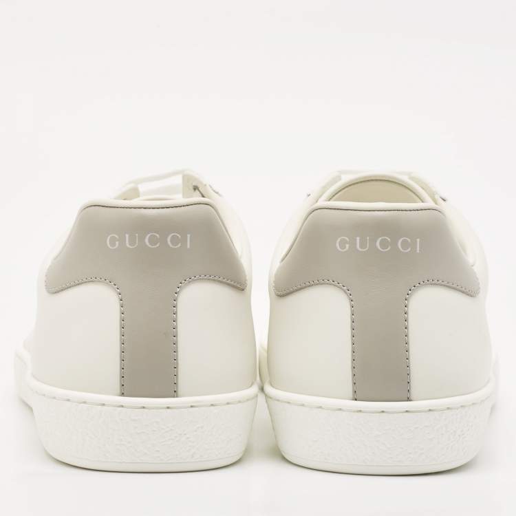 Pre Owned Gucci White/Grey Leather Perforated Interlocking G Ace Low Top Sneakers Size 44.5