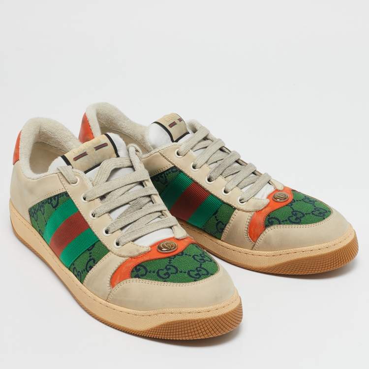 Pre Owned Gucci Multicolor GG Canvas and Nubuck Leather Screener Sneakers Size 44.5