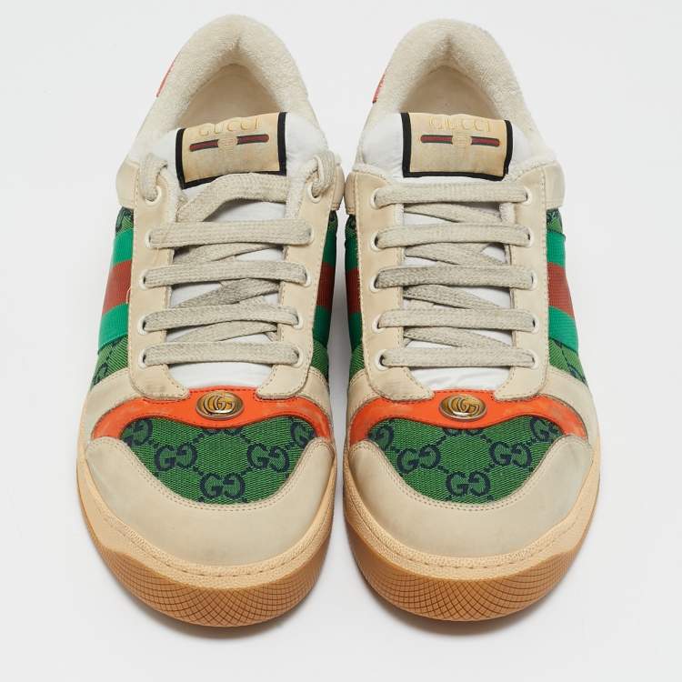 Pre Owned Gucci Multicolor GG Canvas and Nubuck Leather Screener Sneakers Size 44.5