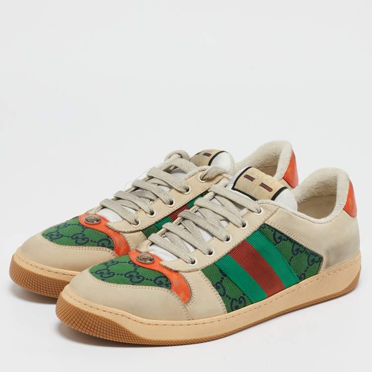 Pre Owned Gucci Multicolor GG Canvas and Nubuck Leather Screener Sneakers Size 44.5