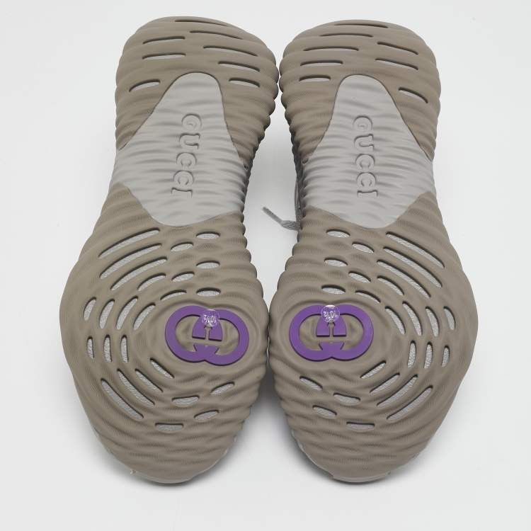 Pre Owned Gucci Grey Leather and Mesh Ripple Sneakers Size 44.5