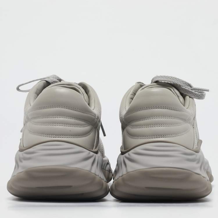 Pre Owned Gucci Grey Leather and Mesh Ripple Sneakers Size 44.5