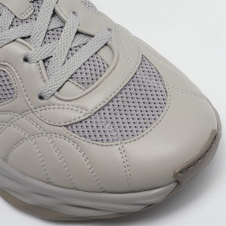 Pre Owned Gucci Grey Leather and Mesh Ripple Sneakers Size 44.5