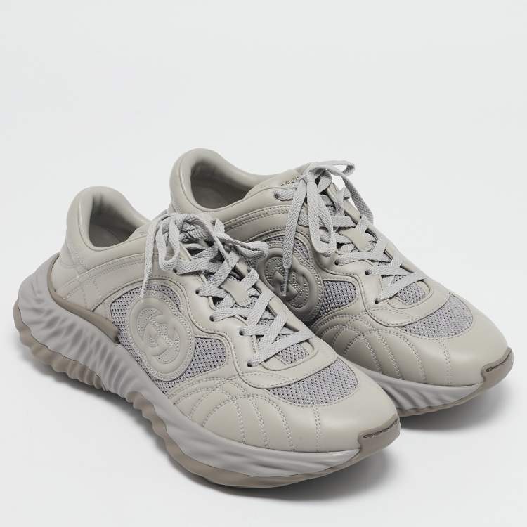 Pre Owned Gucci Grey Leather and Mesh Ripple Sneakers Size 44.5