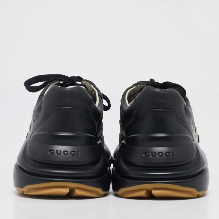 Pre Owned Gucci Black Leather Iridescent Logo Rhyton Sneakers Size 42.5