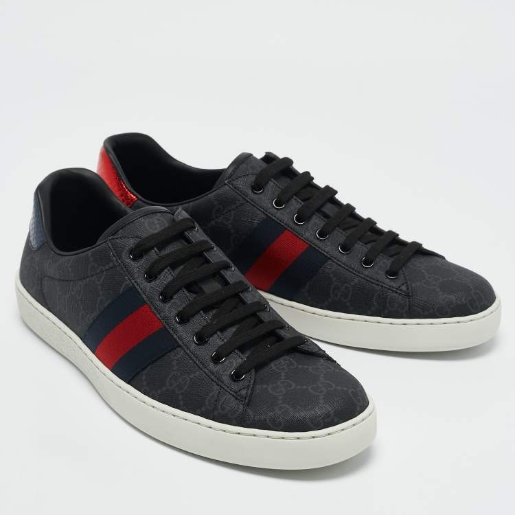 Pre Owned Gucci Black GG Supreme Canvas Ace Low Top Sneakers Size 44