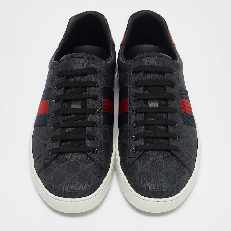 Pre Owned Gucci Black GG Supreme Canvas Ace Low Top Sneakers Size 44