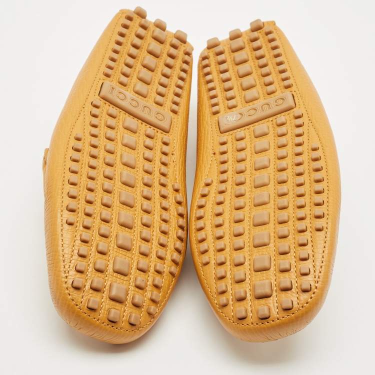 Pre Owned Gucci Mustard Leather Horsebit Driver Loafers Size 41.5