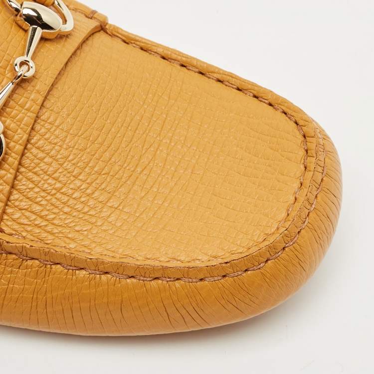 Pre Owned Gucci Mustard Leather Horsebit Driver Loafers Size 41.5