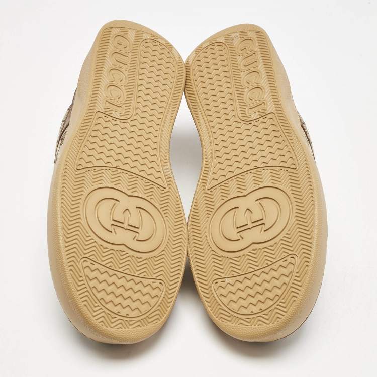 Pre Owned Gucci Brown/Beige GG Canvas and Leather Screener Low Top Sneakers Size 45.5