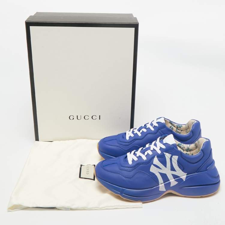 Pre Owned Gucci Blue/White Leather NY Yankees Rhyton Sneakers Size 41