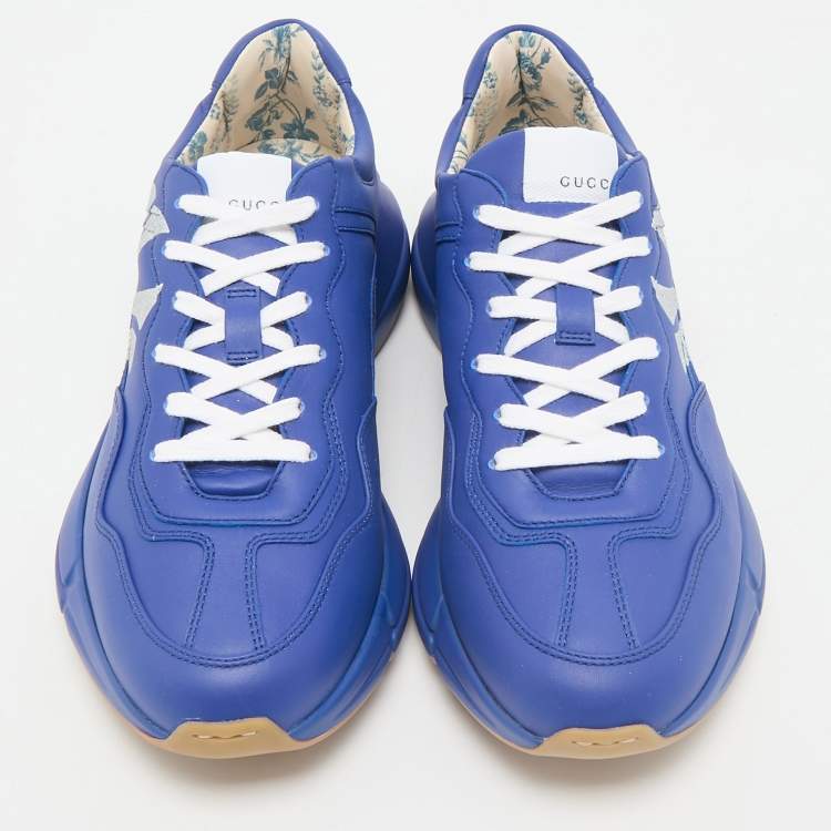 Pre Owned Gucci Blue/White Leather NY Yankees Rhyton Sneakers Size 41