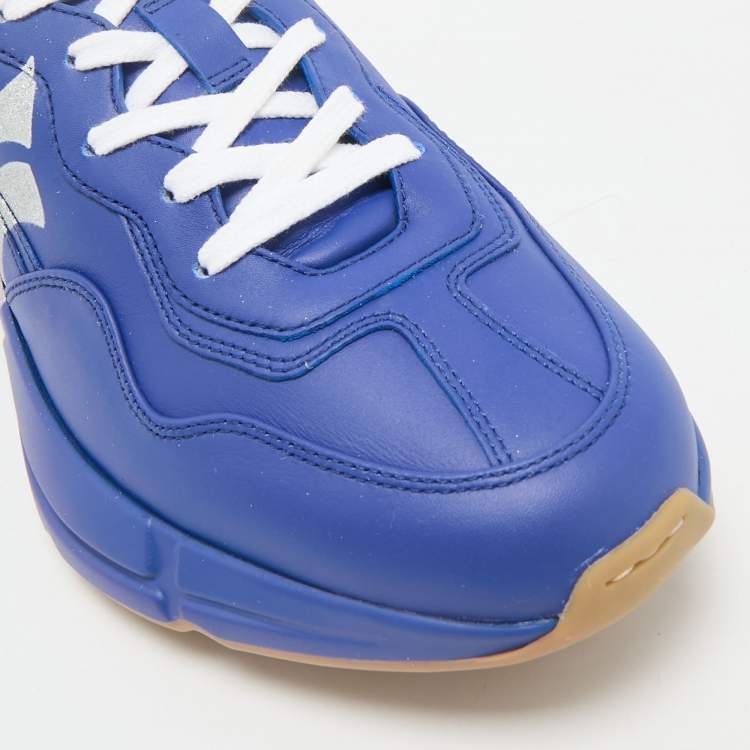Pre Owned Gucci Blue/White Leather NY Yankees Rhyton Sneakers Size 41