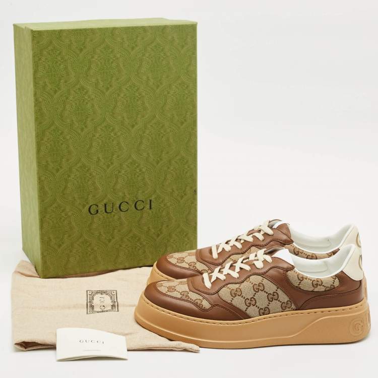 مملوكة مسبقًا Gucci Beige/Brown GG Canvas and Leather Chunky B Sneakers Size 44.5