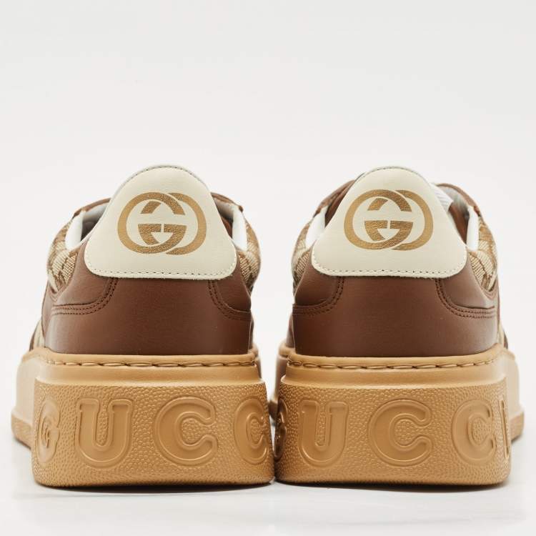 مملوكة مسبقًا Gucci Beige/Brown GG Canvas and Leather Chunky B Sneakers Size 44.5