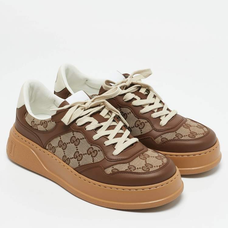 Pre Owned Gucci Beige/Brown GG Canvas and Leather Chunky B Sneakers Size 41